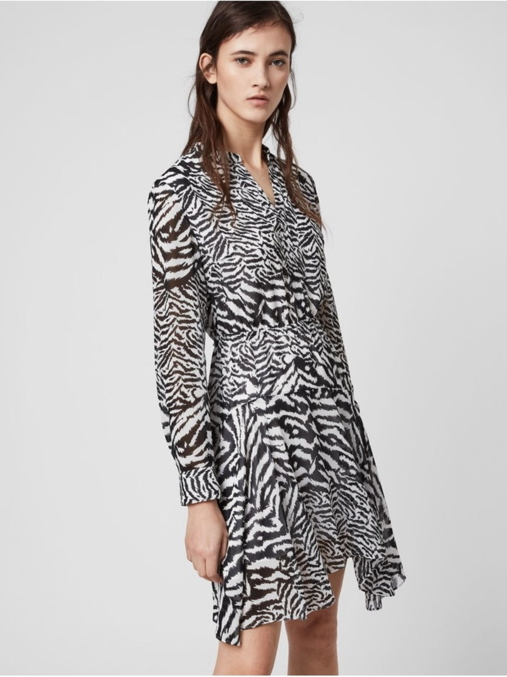 AllSaints Martina Remix Dress Edgy Elevated Zebra Sz L